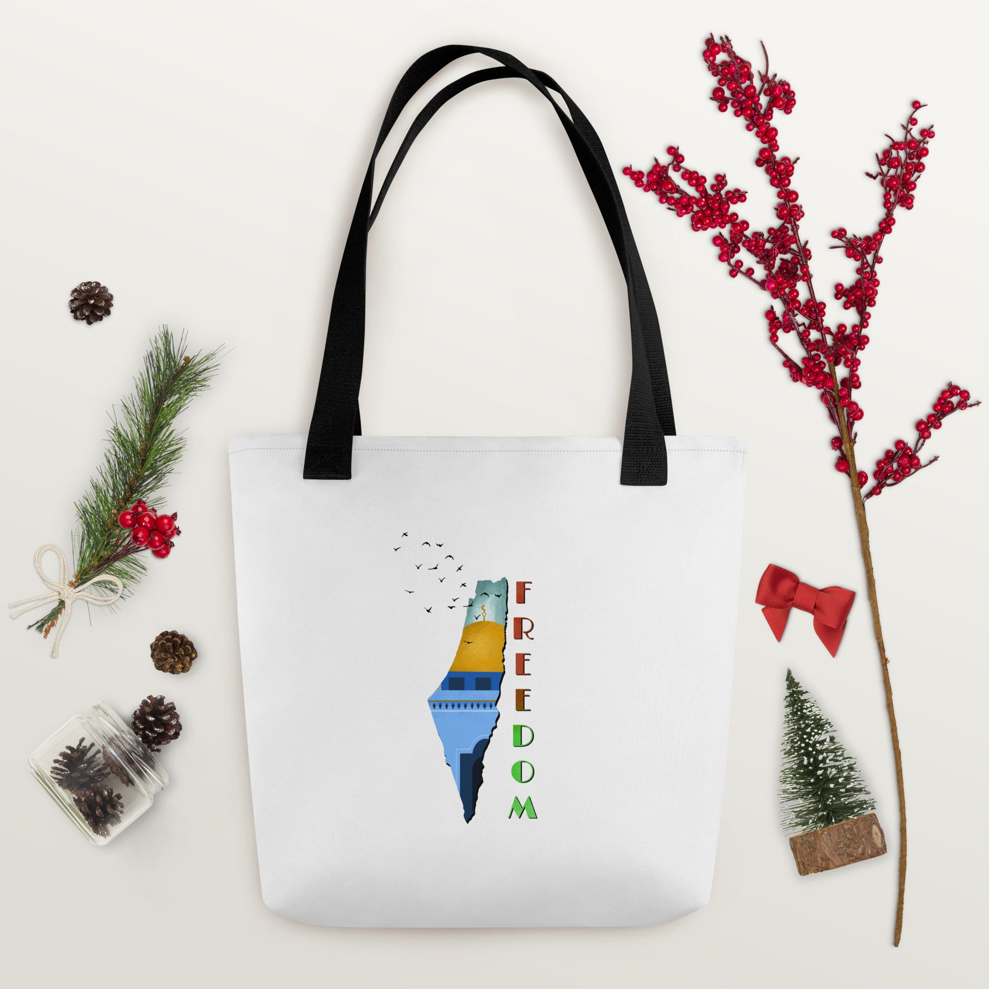 Tote bag-Palestine Map with dome of the rock Illustration Design-Designed by Palestinian Artist