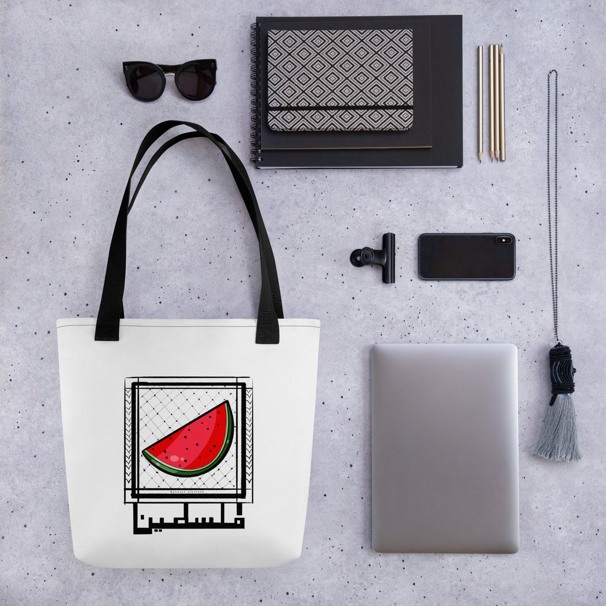 watermelon illustration printed tote bag black handle rajaeen