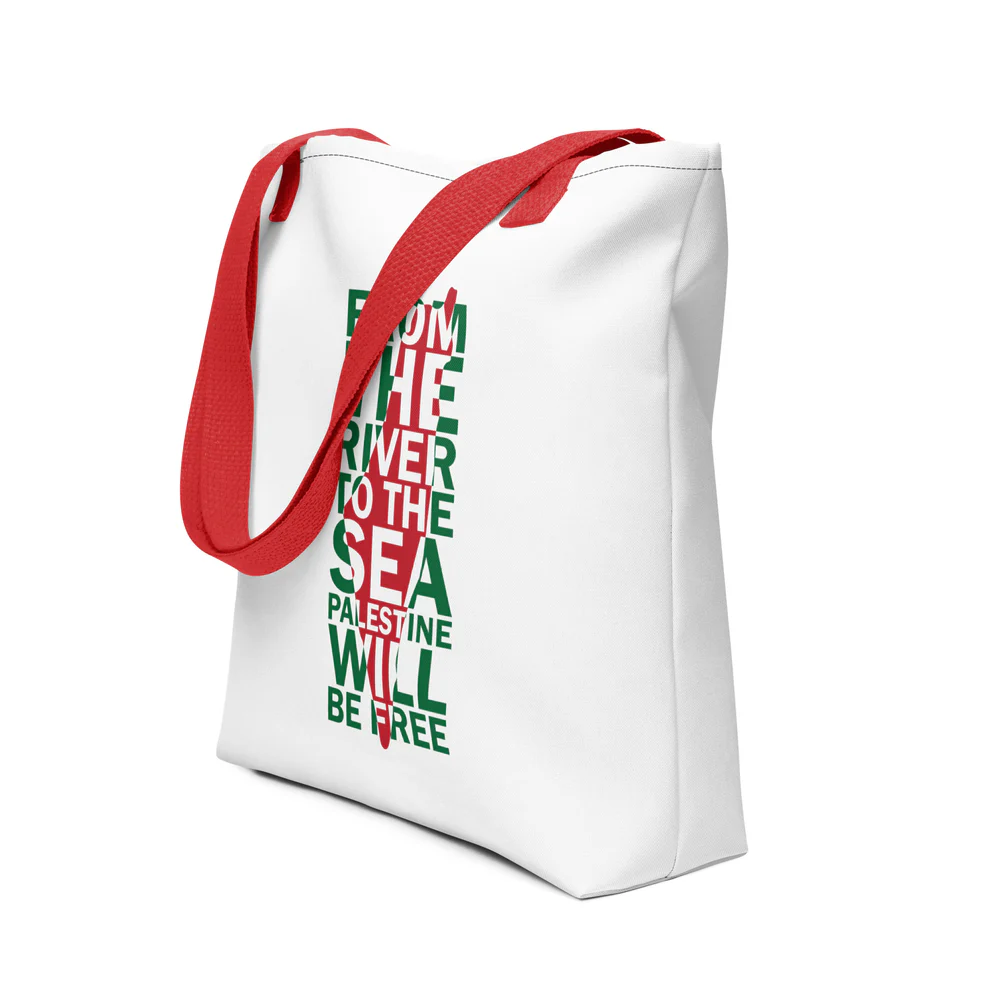 tote bag palestine map with meaningful quotes red handle rajaeen