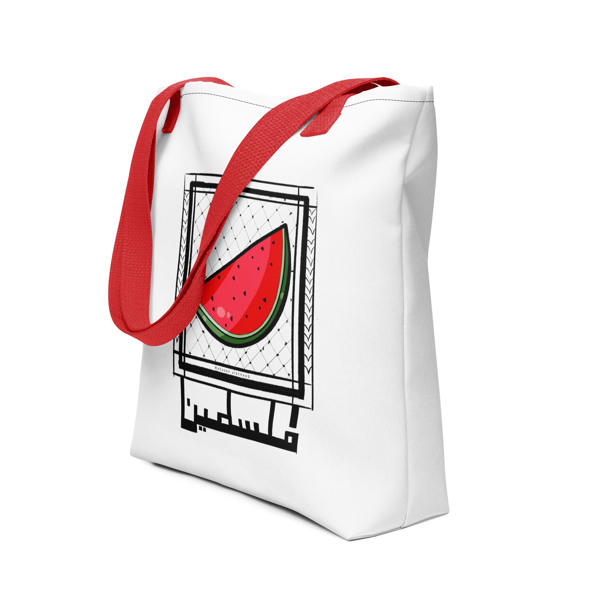 watermelon illustration printed tote bag red handle rajaeen