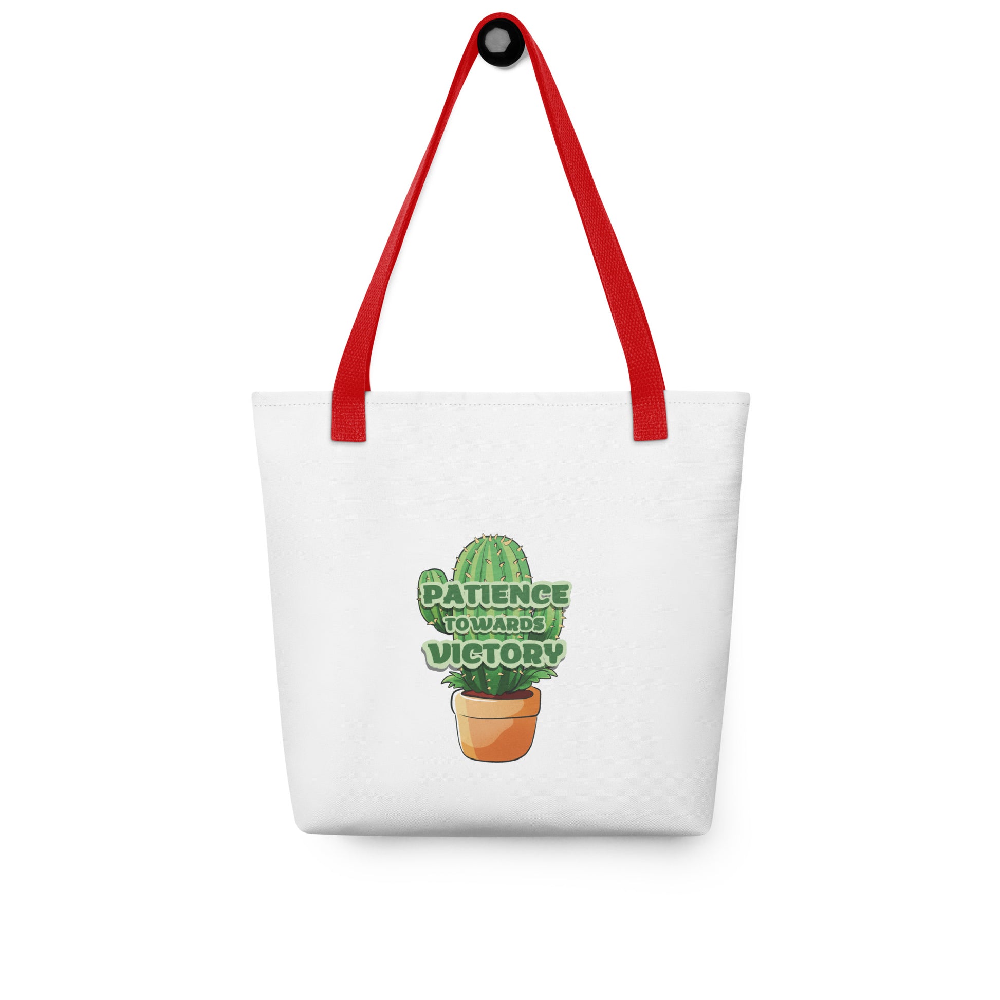 victory inspired tote bag red handle patience to wars victory rajaeen