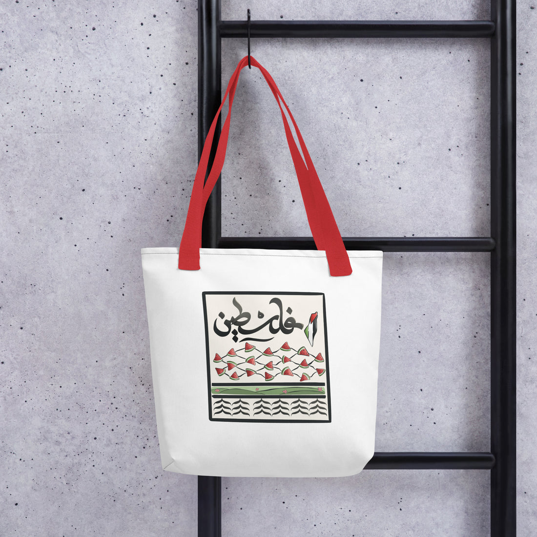 palestine arabic text tote bag​ rajaeen
