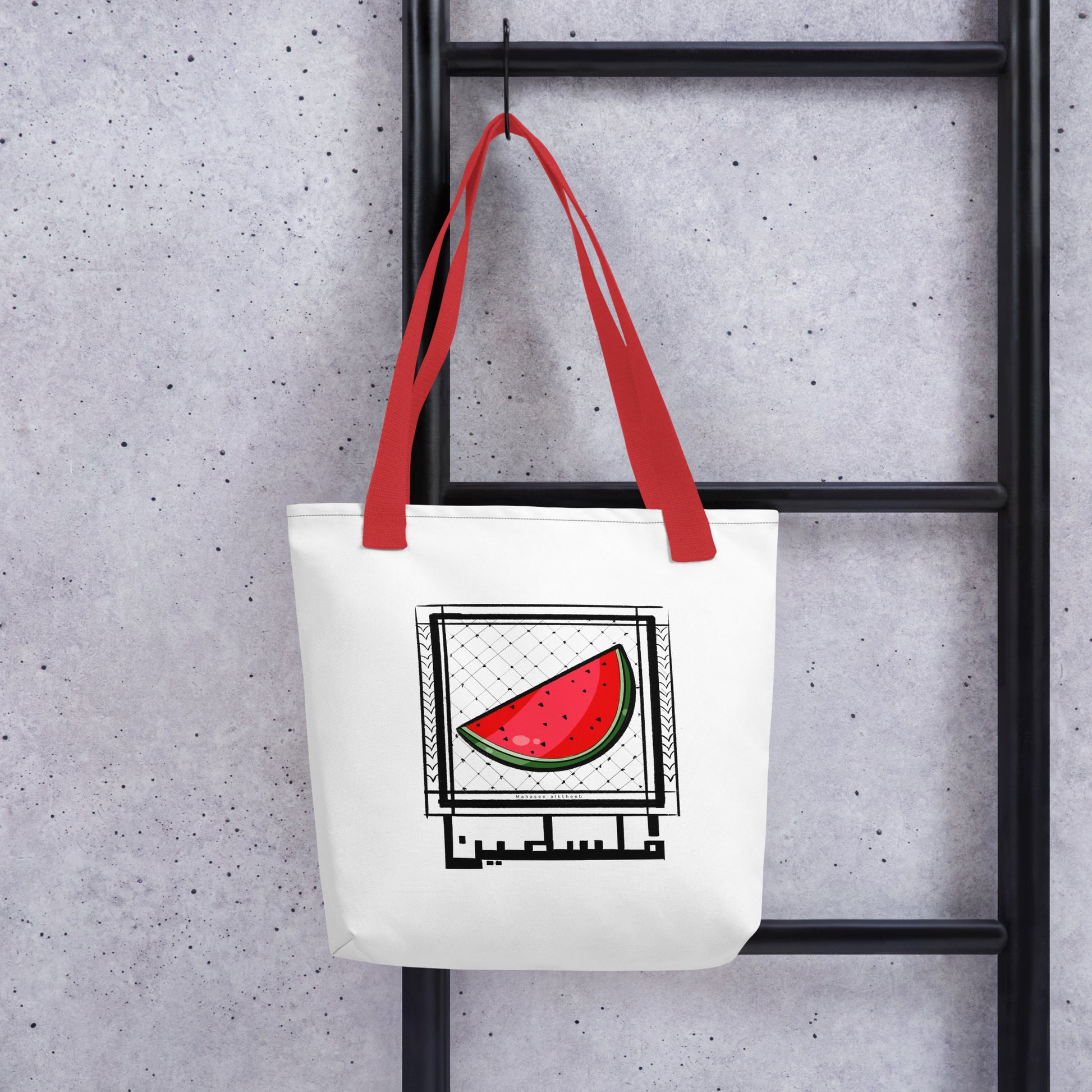 watermelon illustration printed tote bag red handle rajaeen