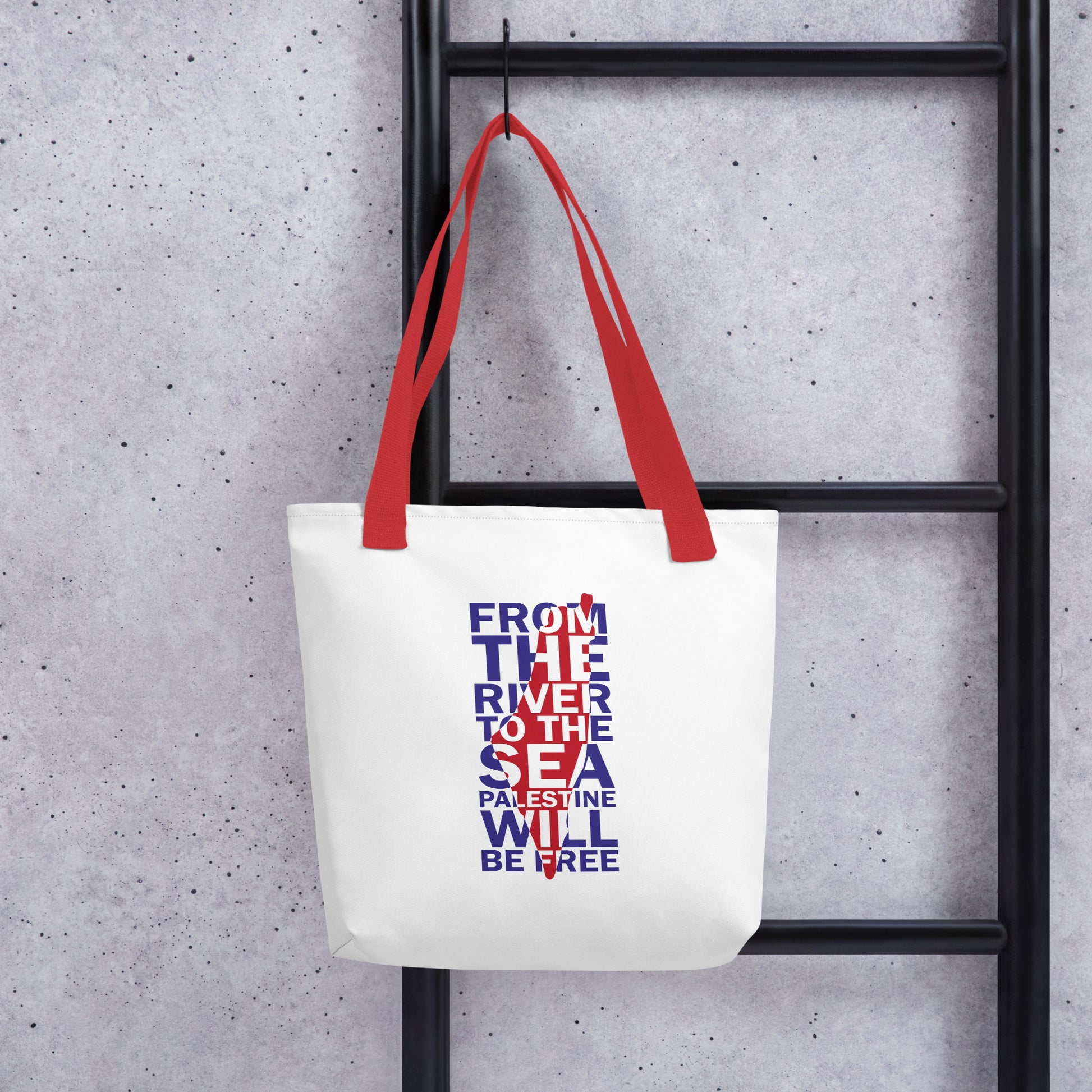 palestine map with inspiring quotes tote bag red handle rajaeen