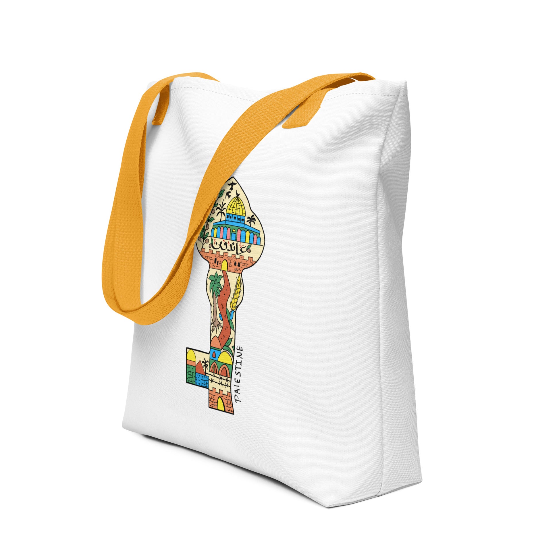 palestinian return key art tote bag yellow handle rajaeen