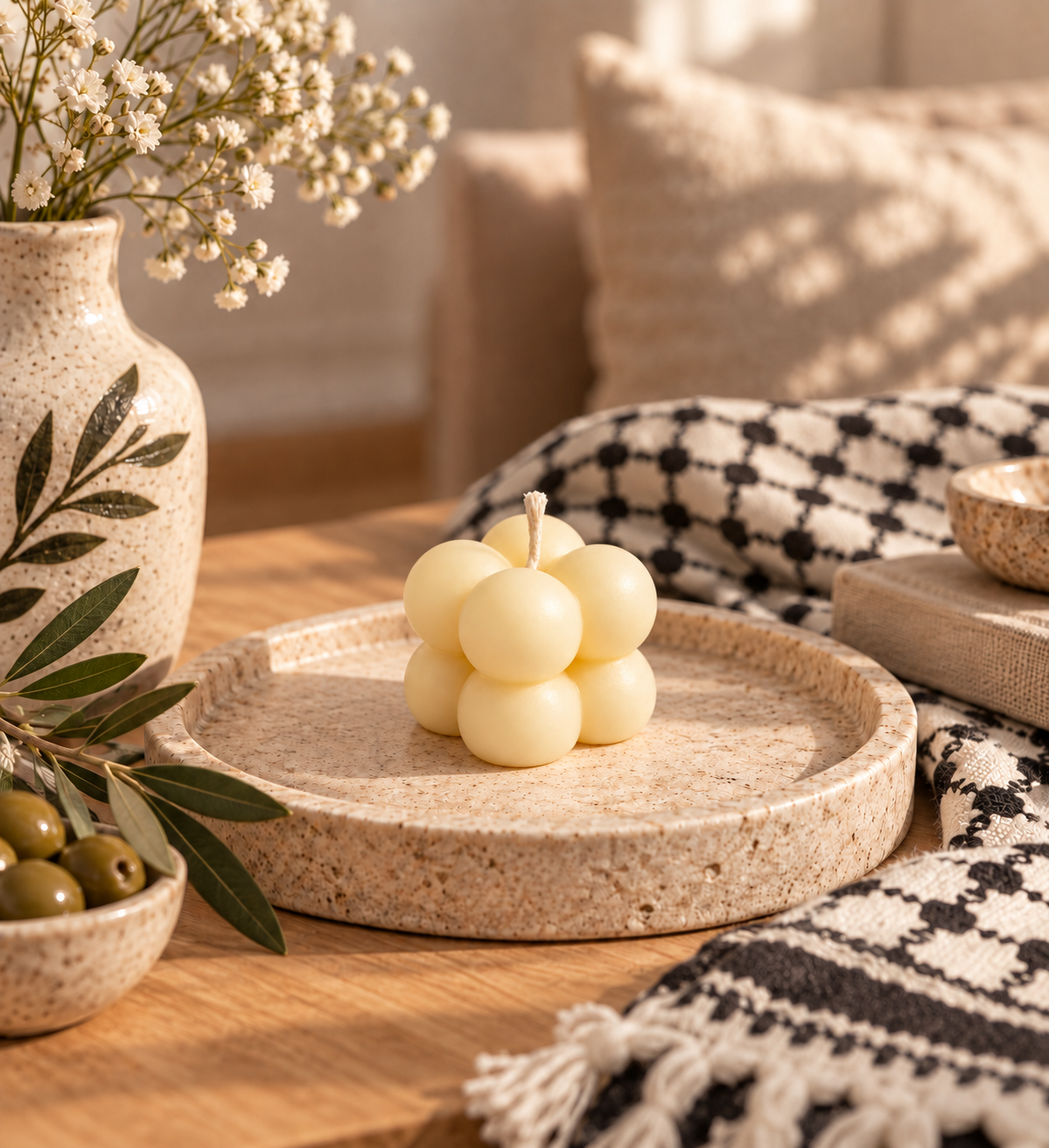 Bubble candle hand-poured by Sondos Shureim in Nablus, Palestine
