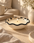 Candle in hand-painted keffiyeh ceramic bowl from Hebron, wax poured by Sondos Shureim in Nablus