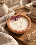 Candle in pottery bowl, hand-poured by Sondos Shureim in Nablus, Palestine