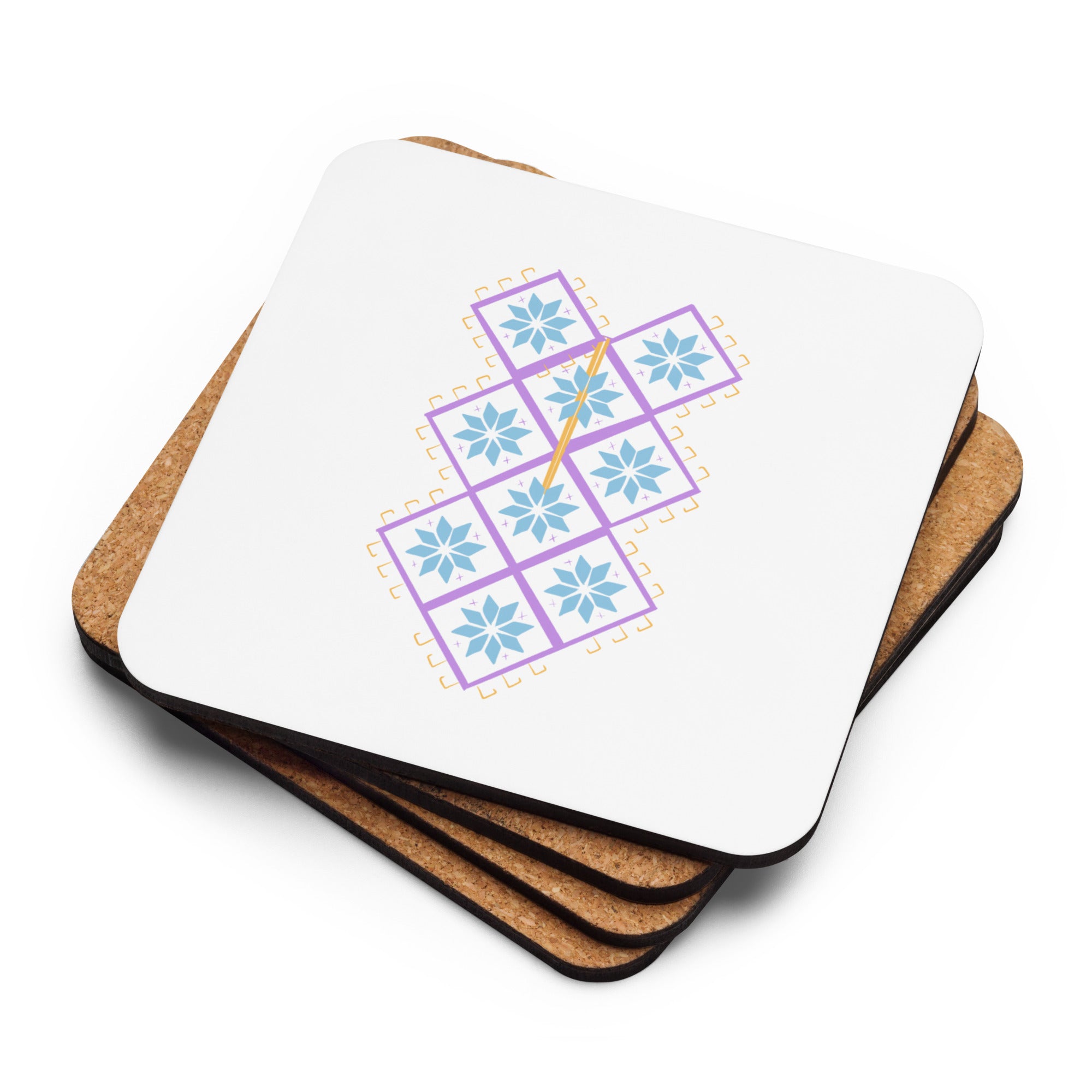 Cork-back coaster-embroidery Palestine pattern illustrator-Designed by Palestinian Artist