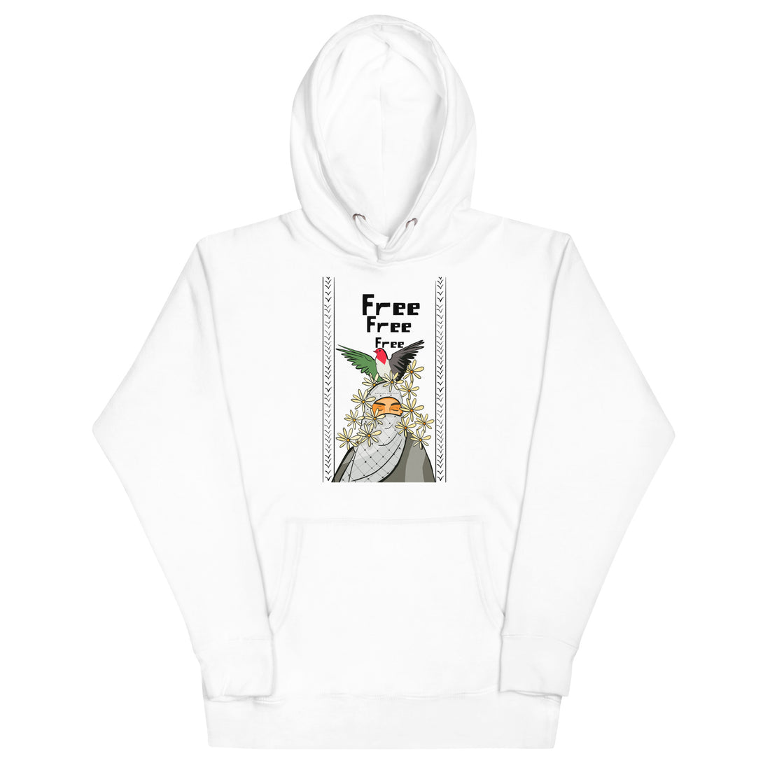 white unisex hoodie free bird design rajaeen