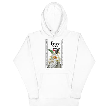 white unisex hoodie free bird design rajaeen