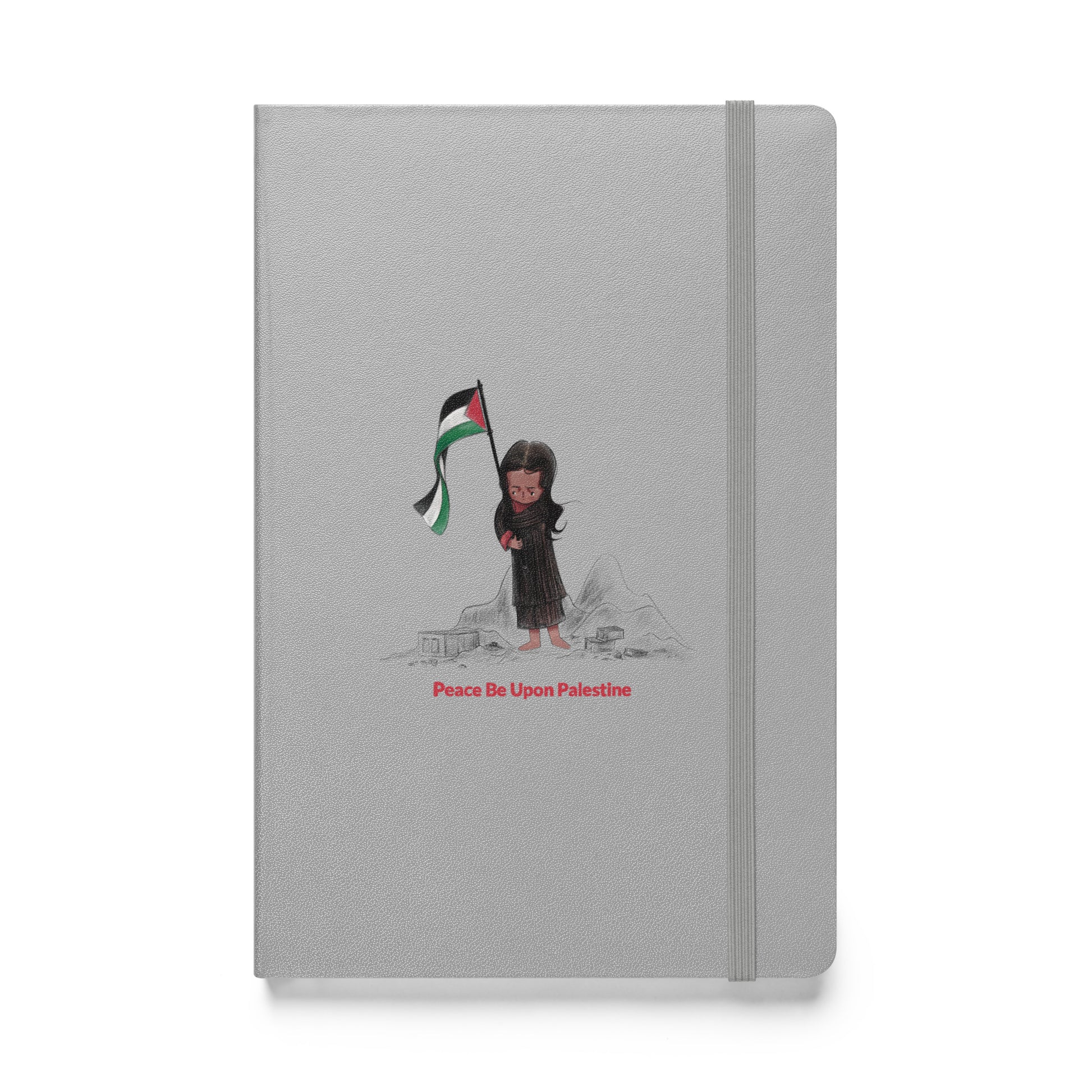 girl with palestine flag art silver color bound notebook hardcover rajaeen