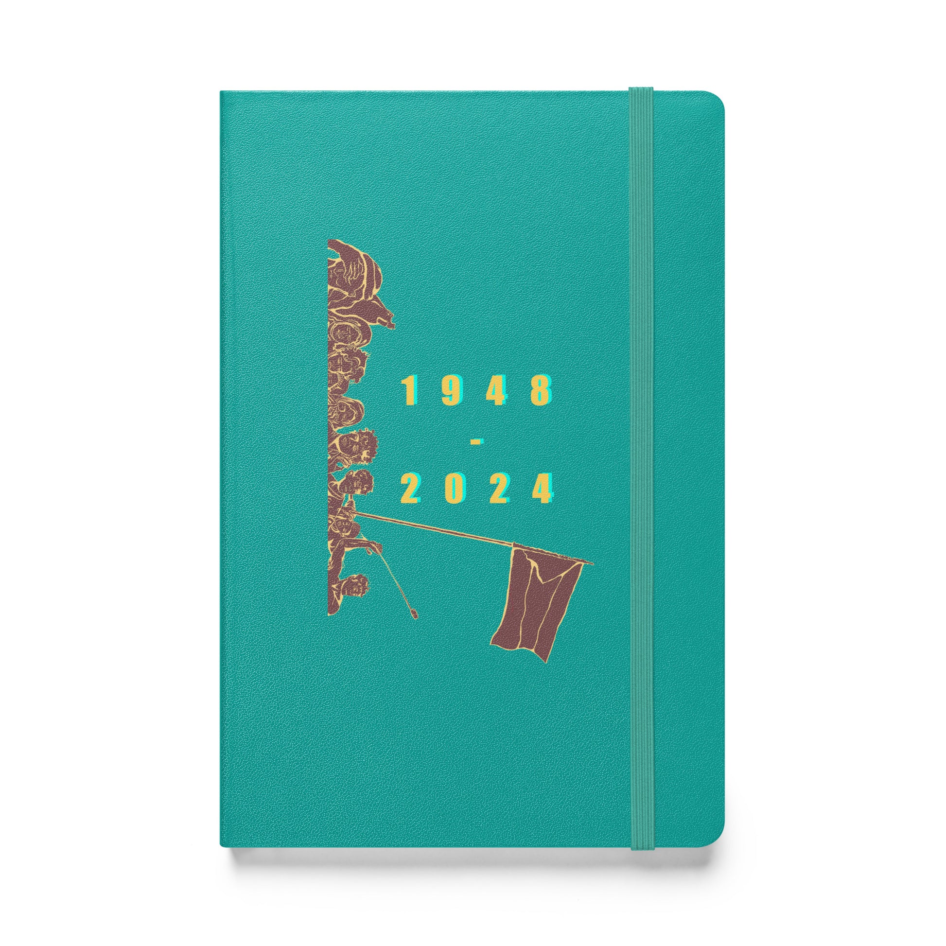 bound turquoise color hardcover notebook with palestinian artwork rajaeen