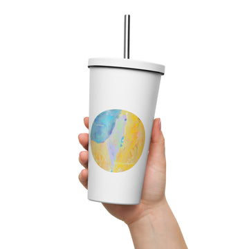 Insulated tumbler with a straw-Palestine Map -Designed by Palestinian Artist