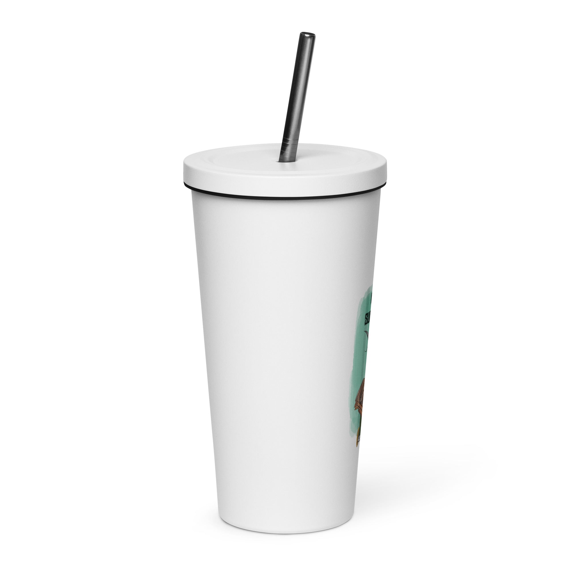 Insulated tumbler with a straw-with a Message from a Palestinian Refugee - Designed by Palestinian Artist