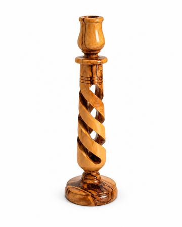 Olive Wood Candlestick Holder — Hand-Carved in Bethlehem | 10"