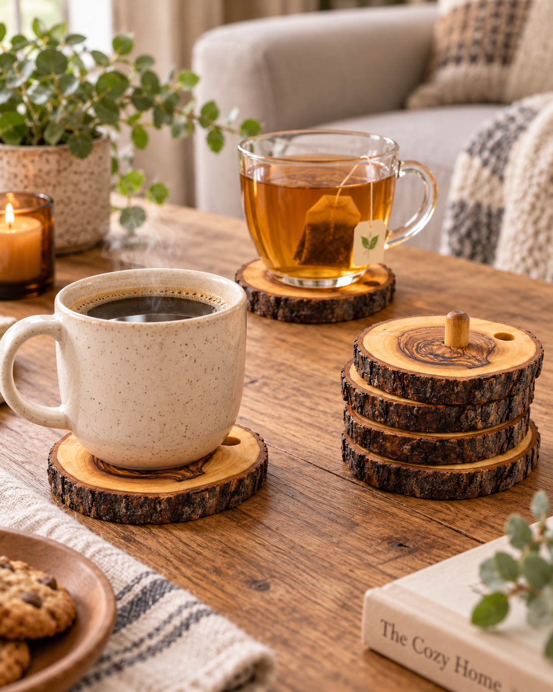 Olive Wood 5-Coasters Set