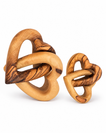 Olive Wood Interlocked Hearts — Hand-Carved in Bethlehem