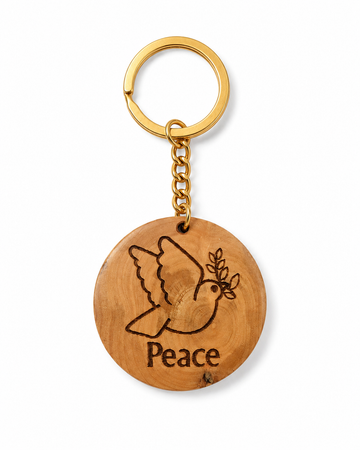 Olive Wood Peace Dove Keychain — Hand-Carved in Bethlehem | 1.8"