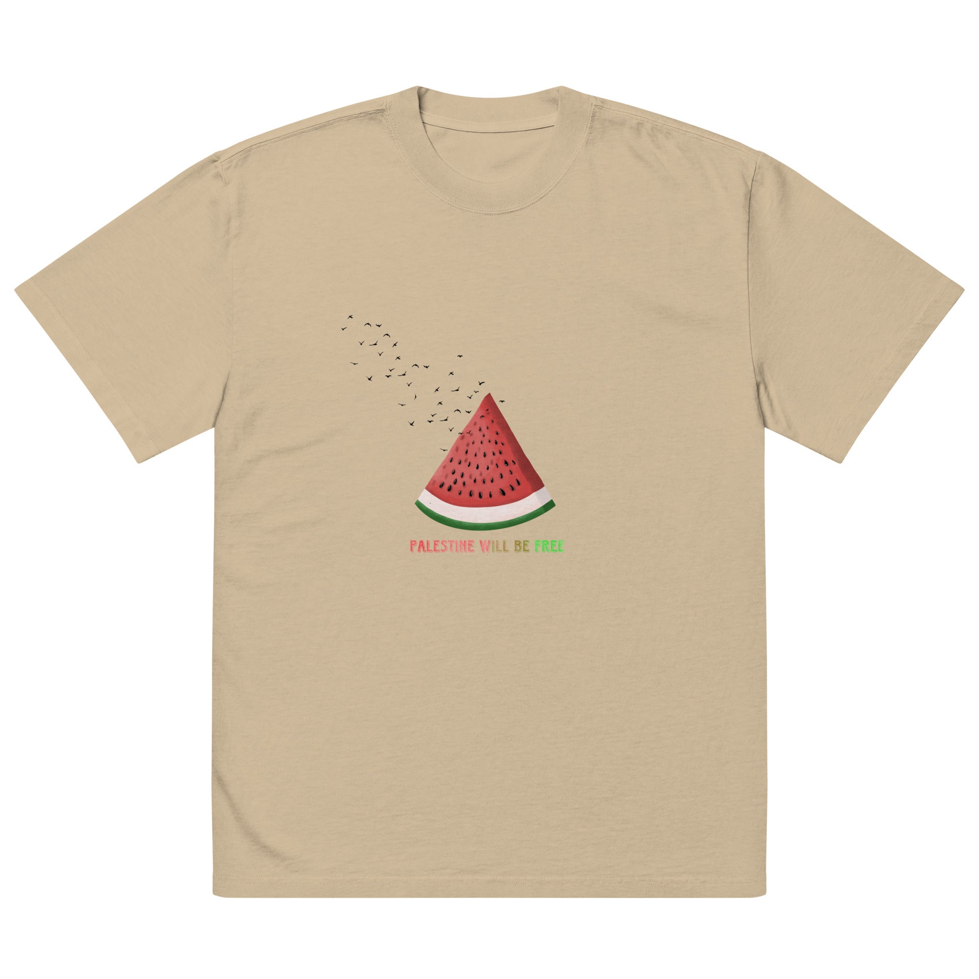 Oversized Faded T Shirt: Watermelon Illustration