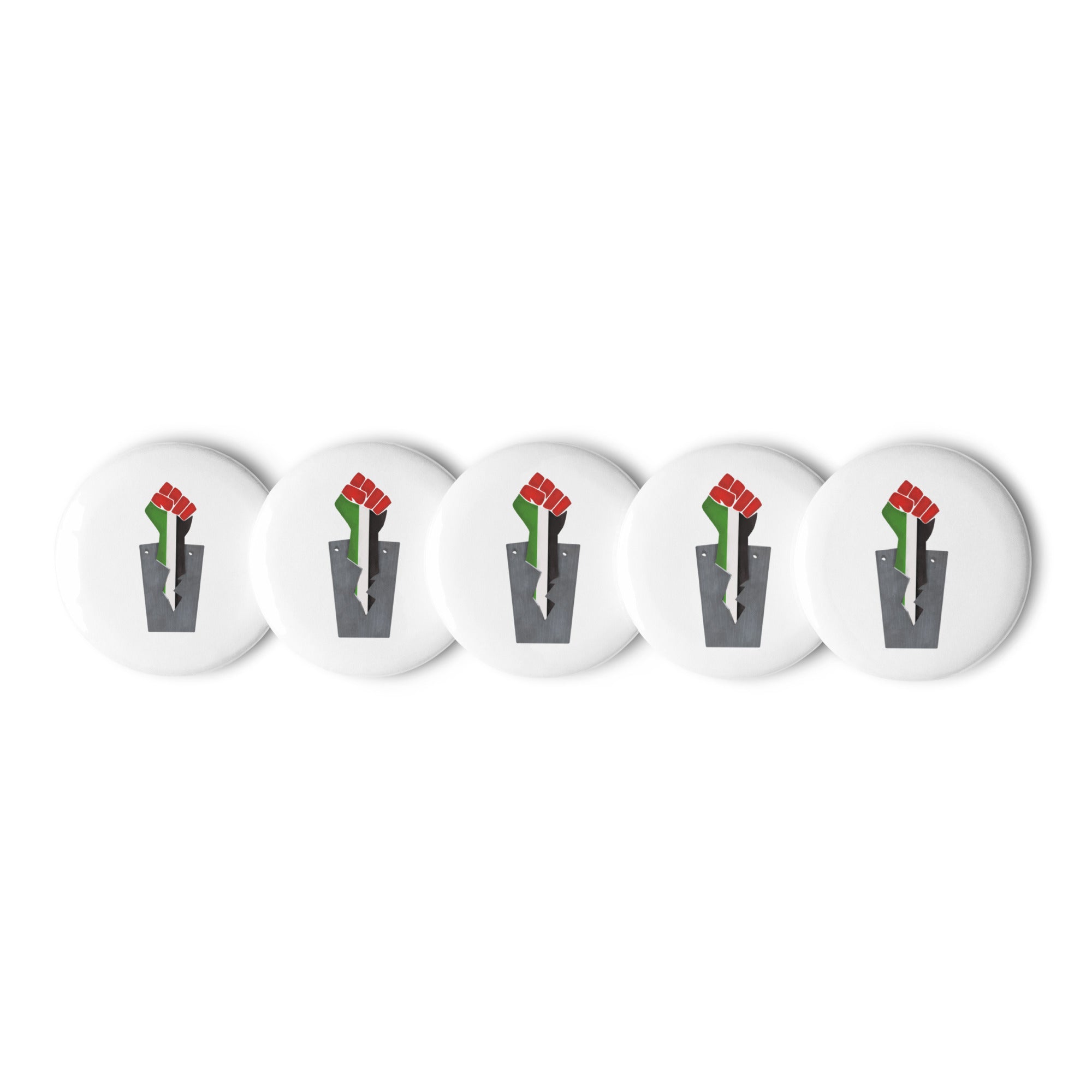 Set of pin buttons-Fist With Palestinian Flag Colors- Designed by Palestinian Artist