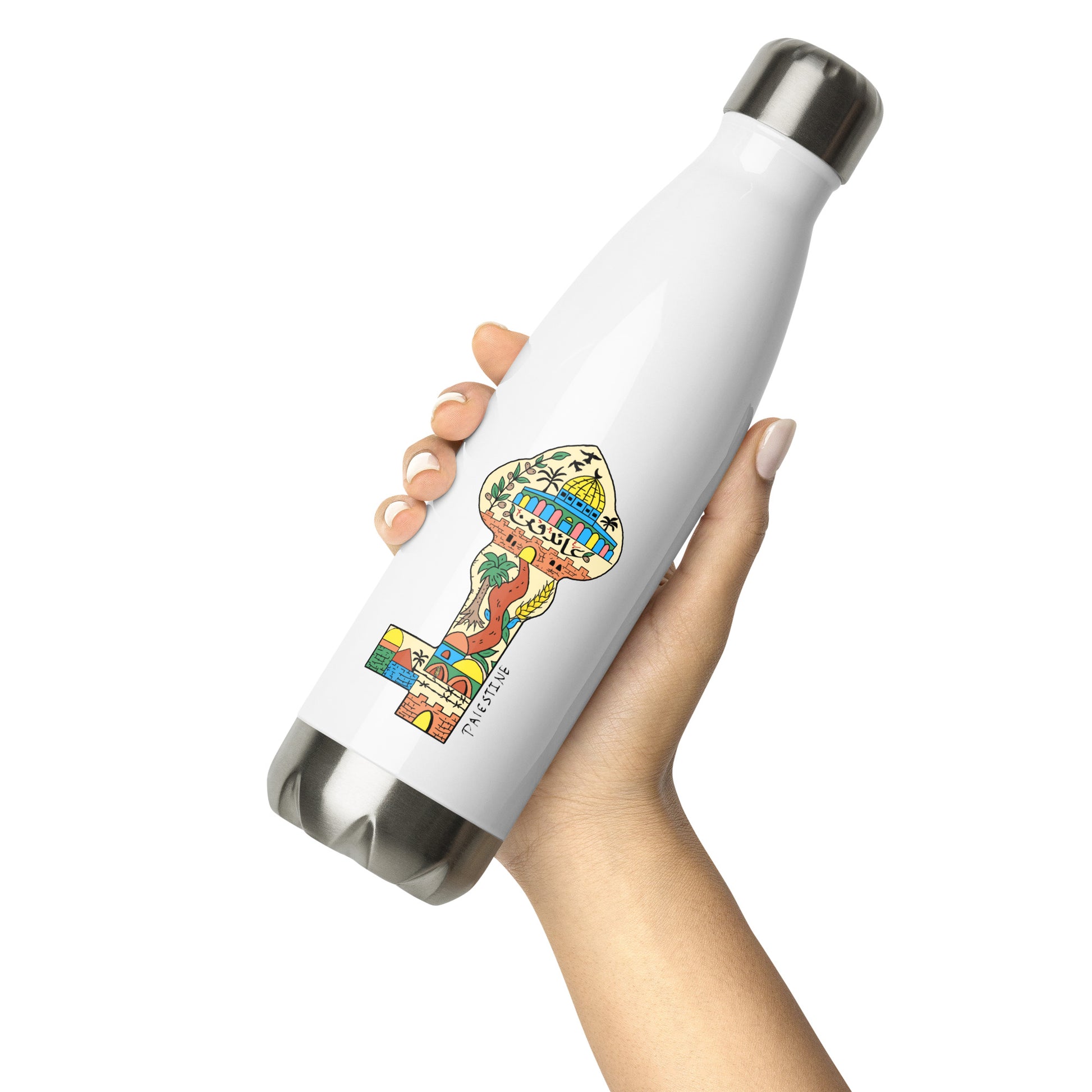 palestinian return key art stainless water bottle rajaeen