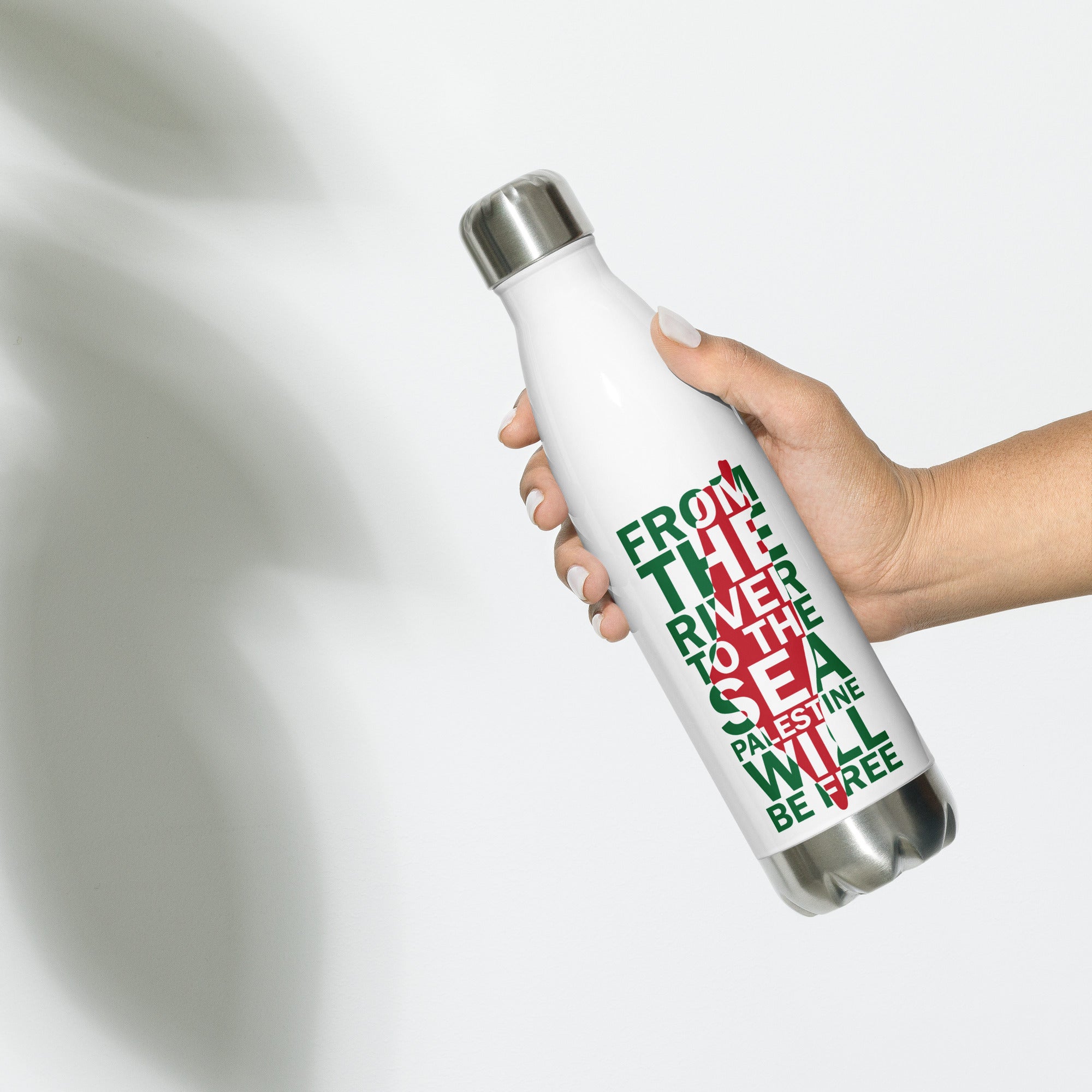 Stainless steel water bottle-Palestine Map with quotes-Designed by Palestinian Artist