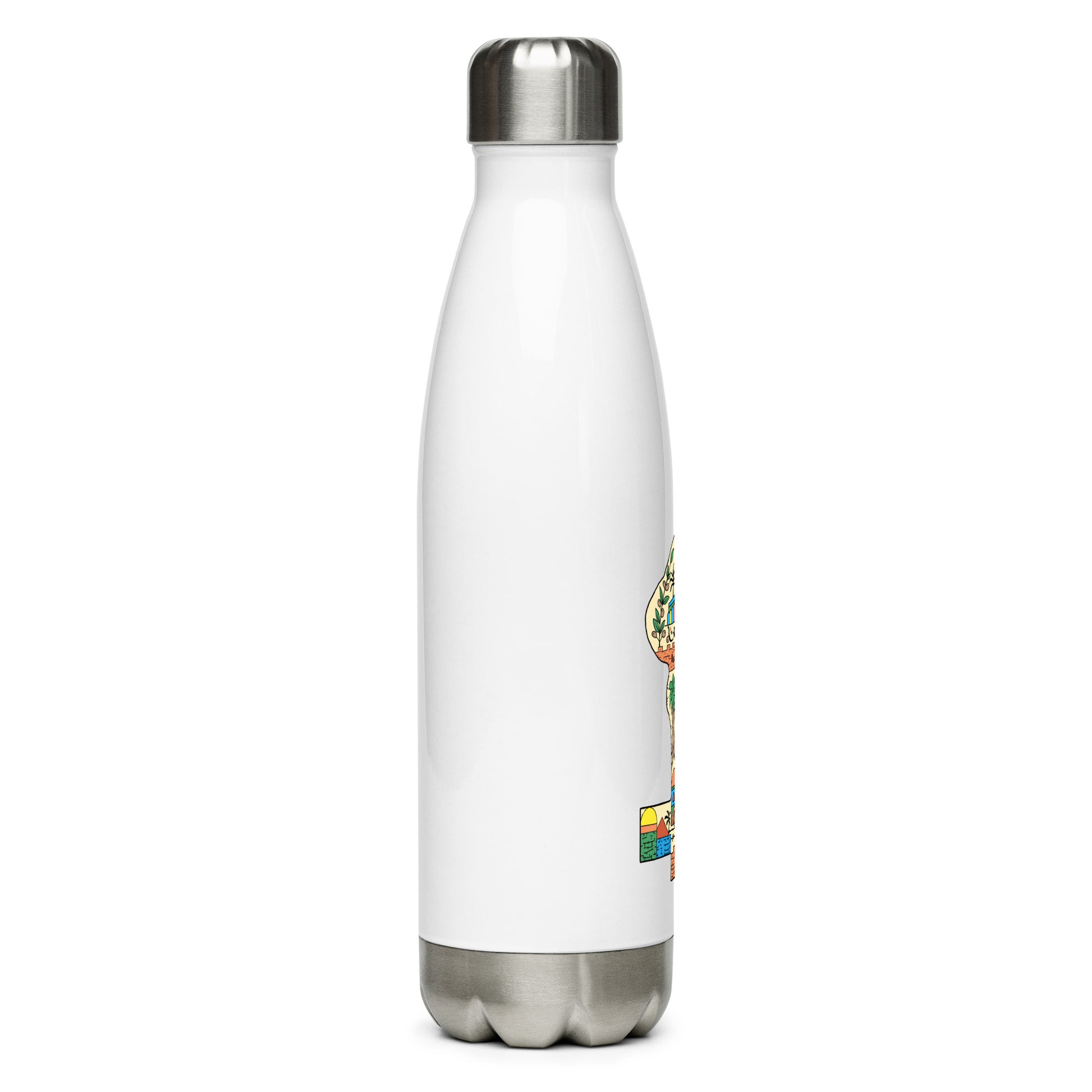 white stainless water bottle with palestinian return key design rajaeen