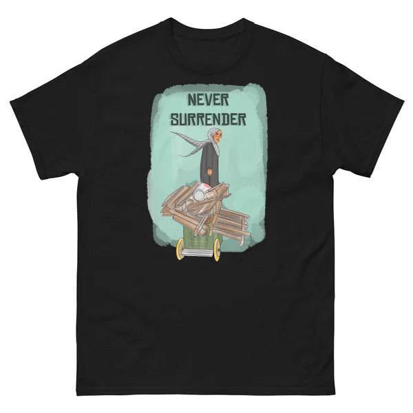 never surrender illustration unisex classic tee shirt black rajaeen