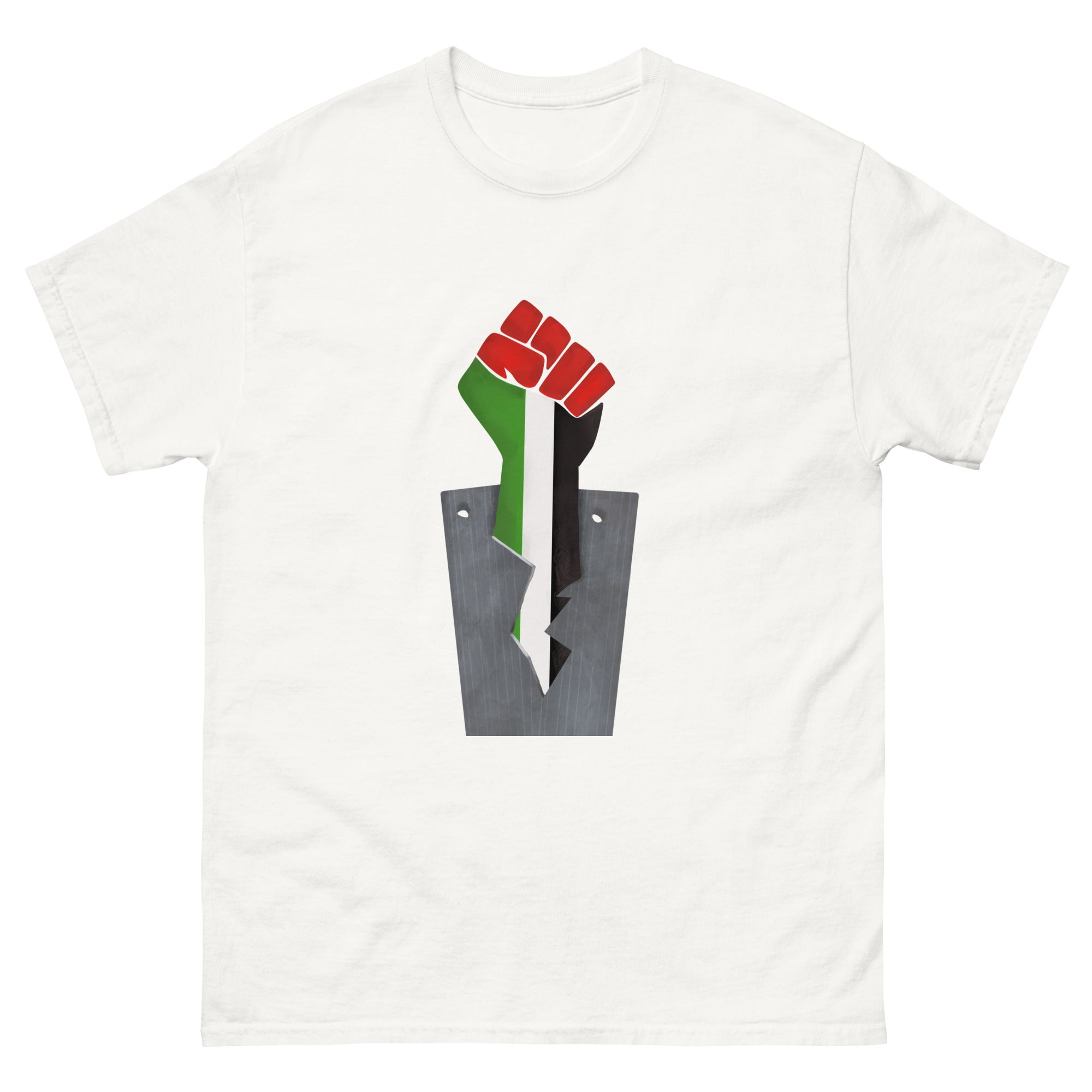 Unisex classic tee-Fist With Palestinian Flag Colors- Designed by Palestinian Artist