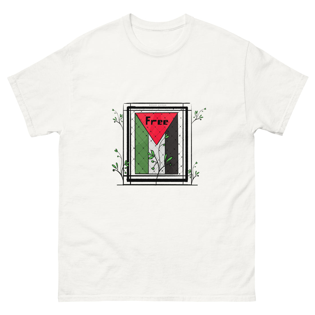palestine flag art unisex classic tee white color rajaeen