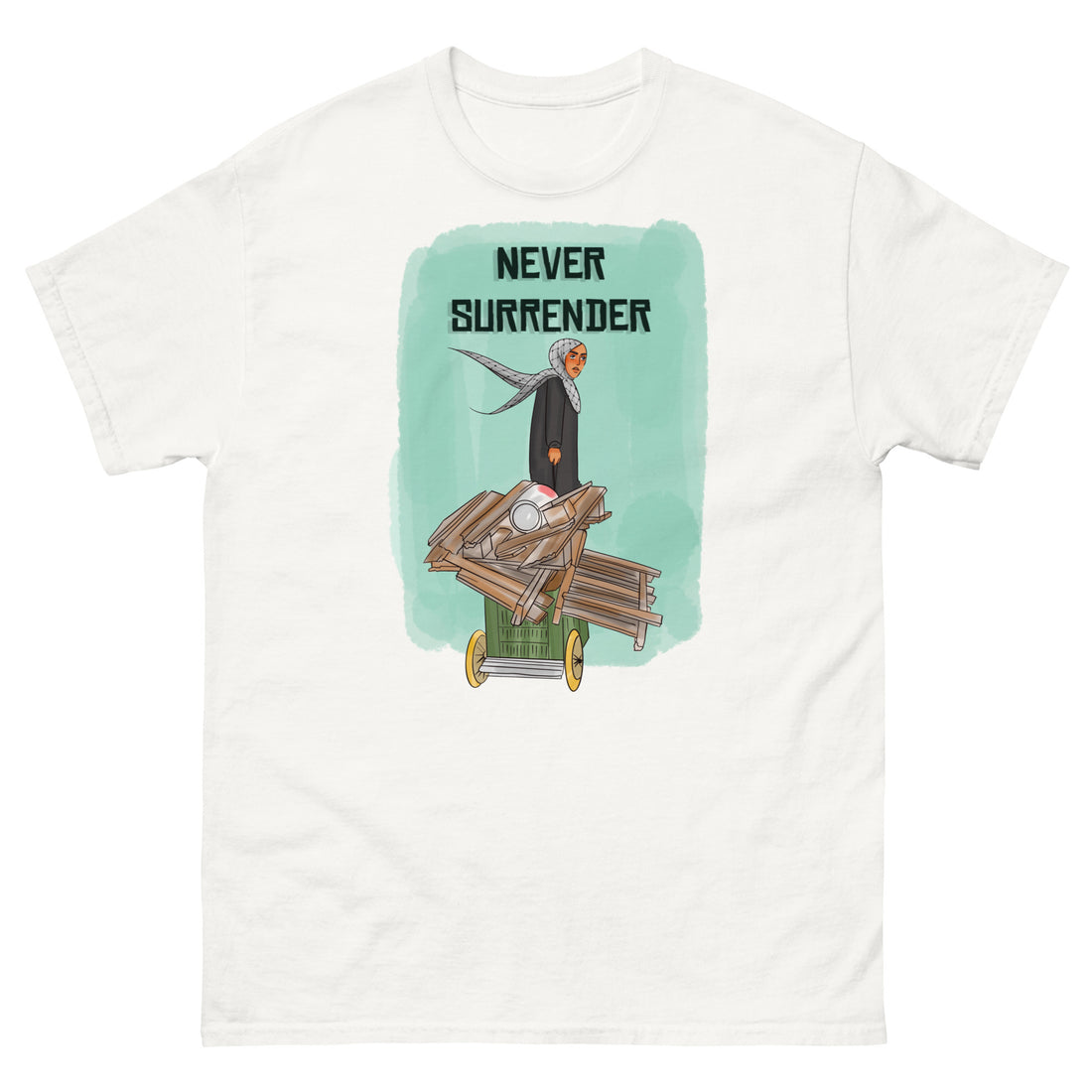 never surrender illustration unisex classic tee shirt white color rajaeen
