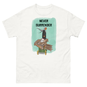 never surrender illustration unisex classic tee shirt white color rajaeen