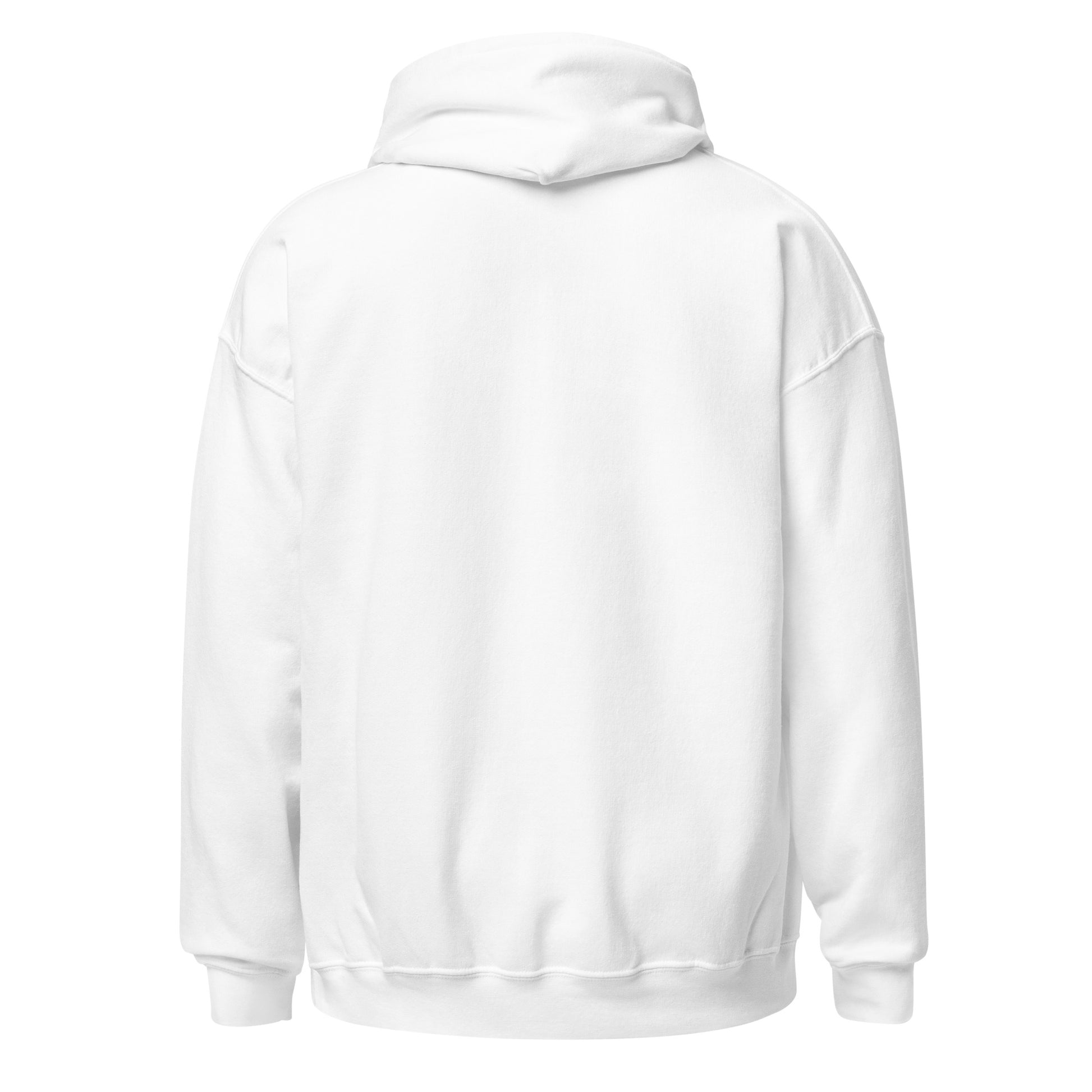 white color unisex premium hoodie back side view rajaeen