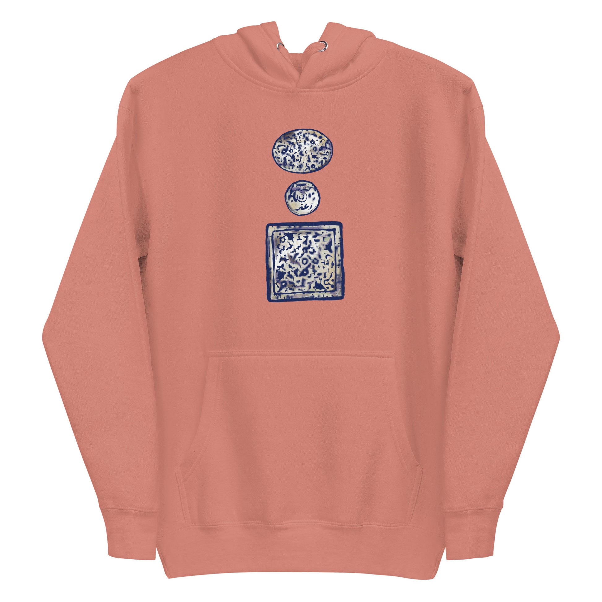 dusty rose color unisex cotton hoodie with palestine artwork rajaeen