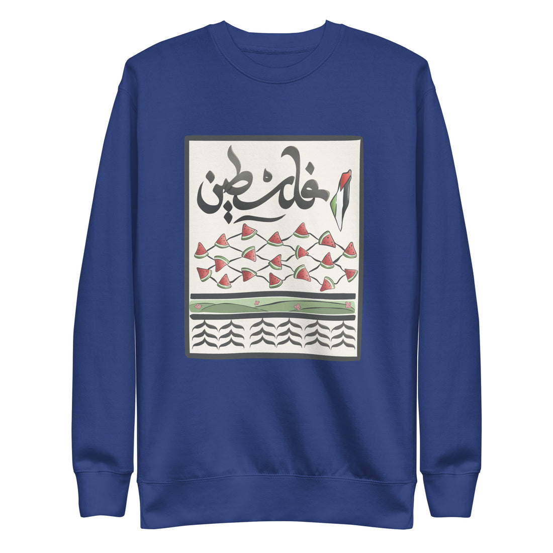 palestine in arabic words designed unisex premium sweatshirt rajaeen