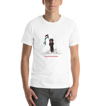 Unisex t-shirt- girl with palestine flag art-Designed by Palestinian Artist