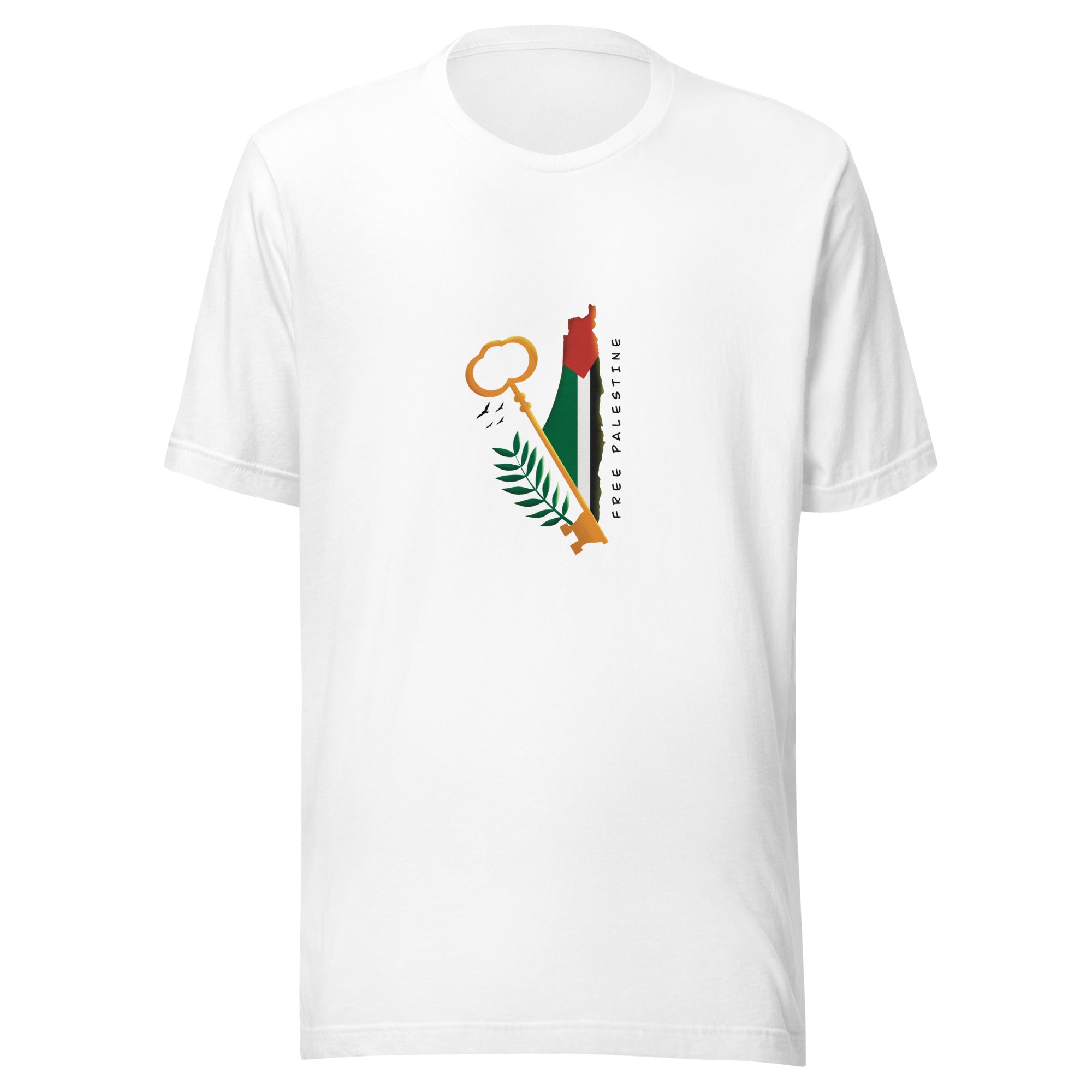 Unisex t-shirt-Palestine Map with a key-Designed by Palestinian Artist