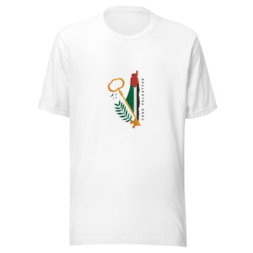 Unisex t-shirt-Palestine Map with a key-Designed by Palestinian Artist