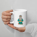 glossy ceramic mug with free palestine message rajaeen