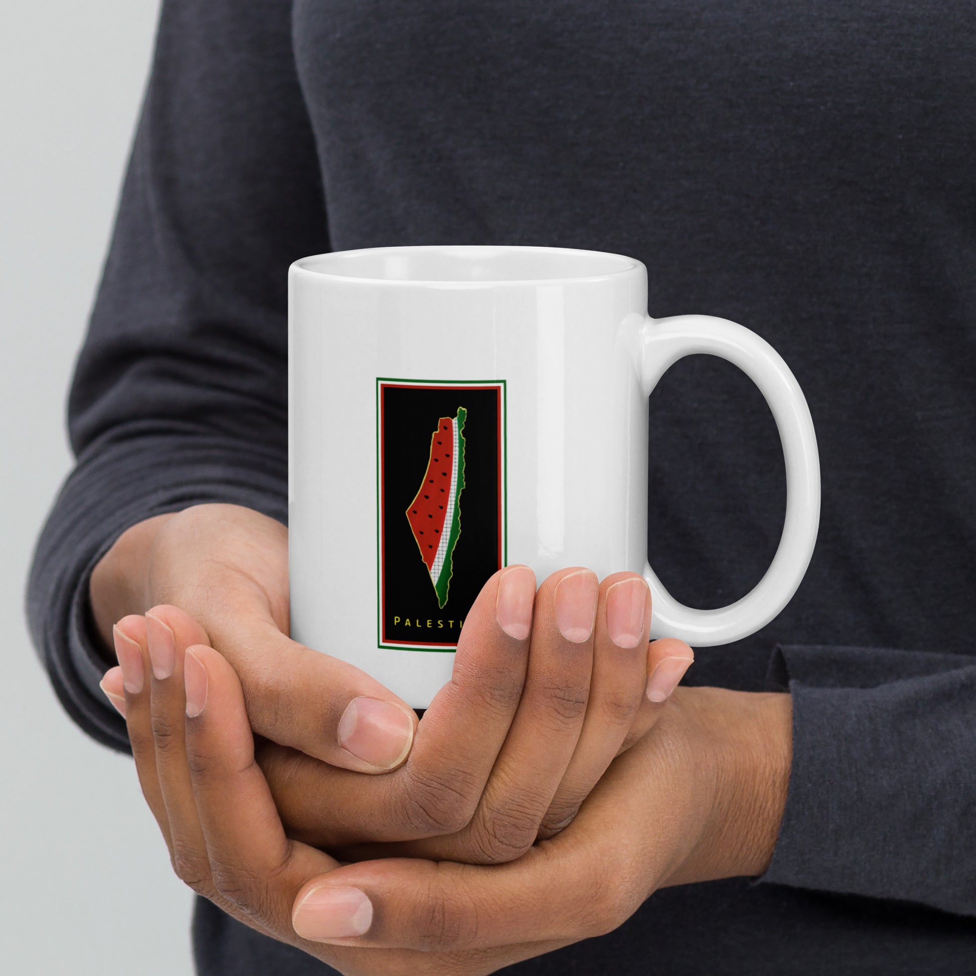 watermelon and palestine map design glossy white mug rajaeen