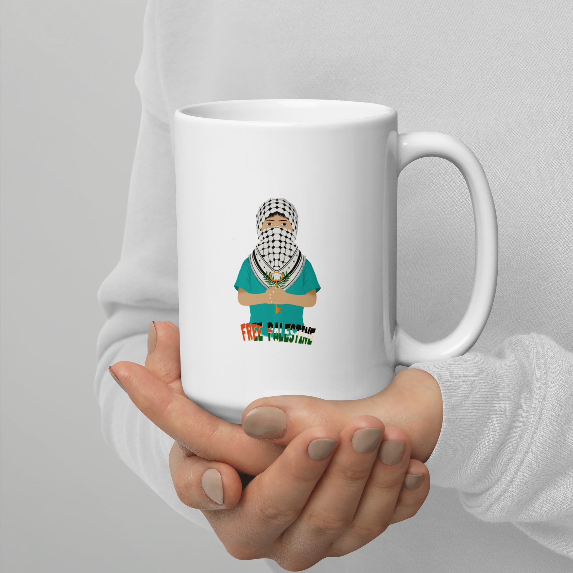 palestinian illustration designed glossy ceramic mug with free palestine message rajaeen