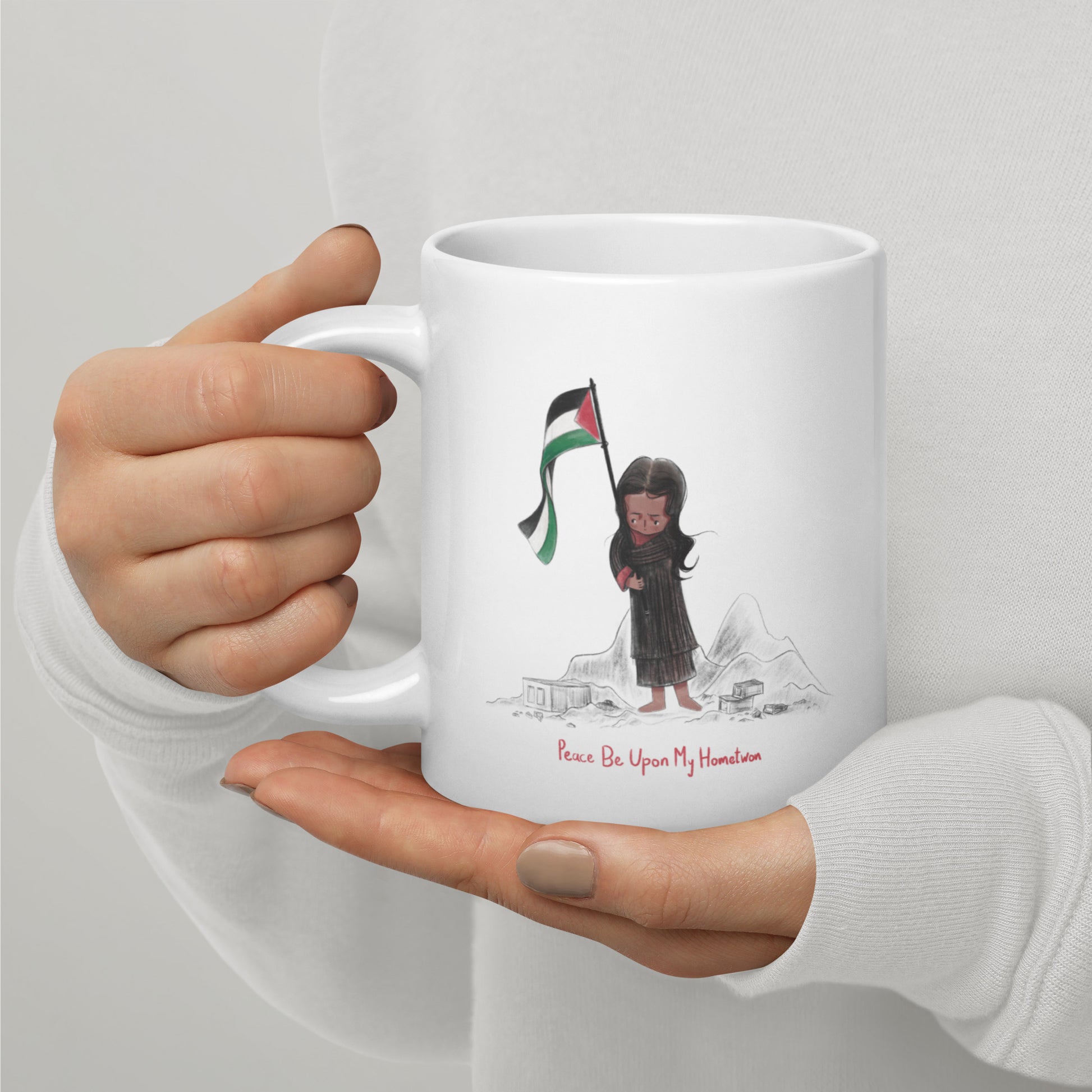 girl with palestine flag art custom ceramic mug white rajaeen