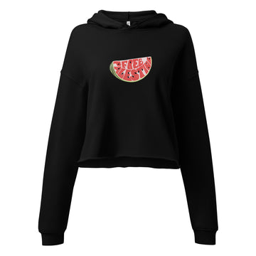 free palestine watermelon illustration black cropped hoodie rajaeen