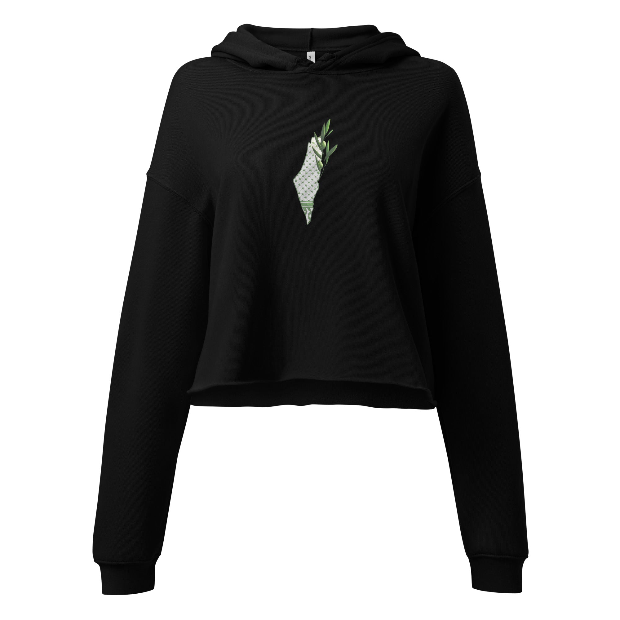 Crop Hoodie-Palestine Map with Olive Branch and Keffiyeh Design-Designed by Palestinian Artist