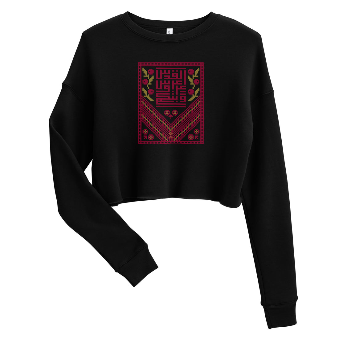 black color crop sweatshirt with tatreez design rajaeen