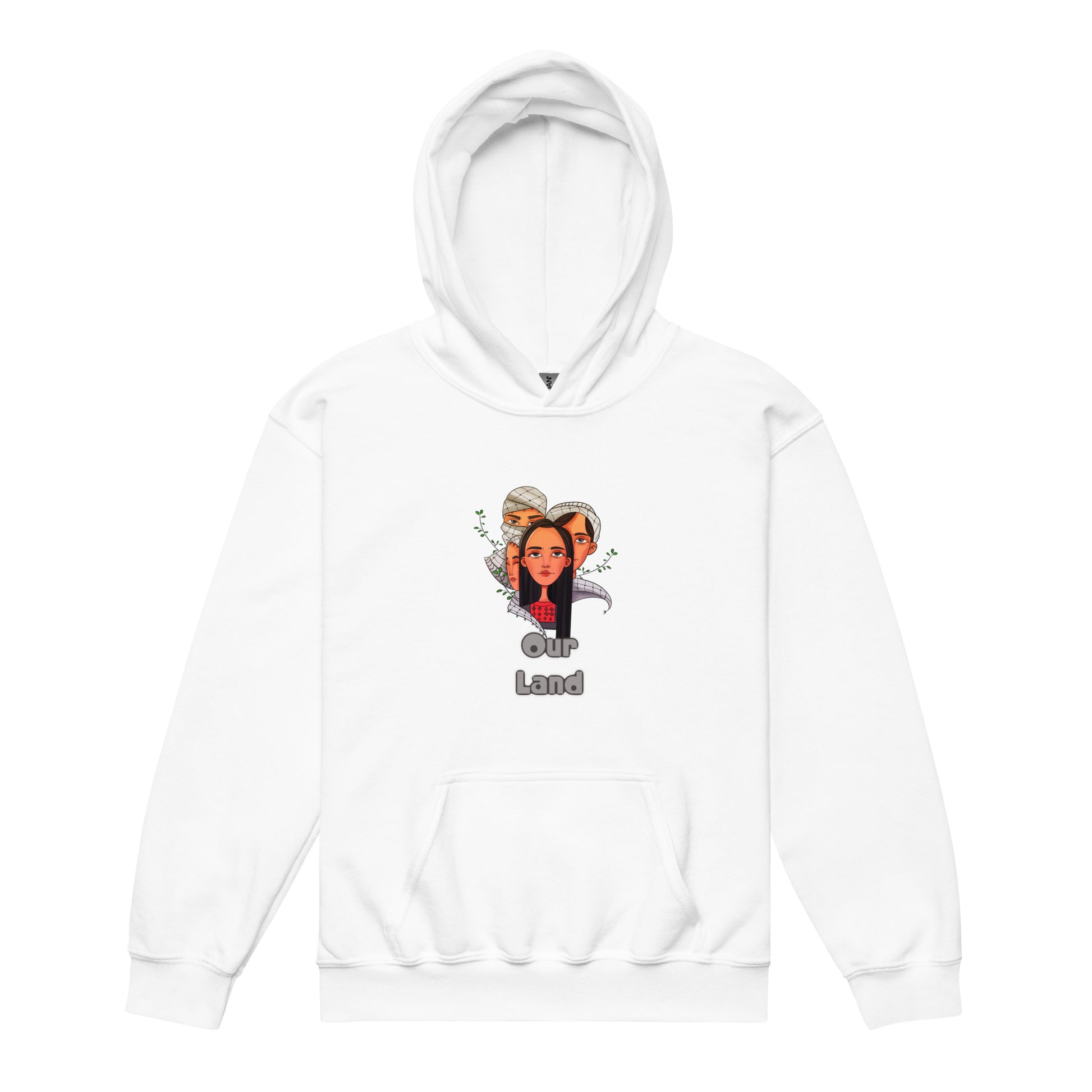 white color youth heavy blend hoodie rajaeen